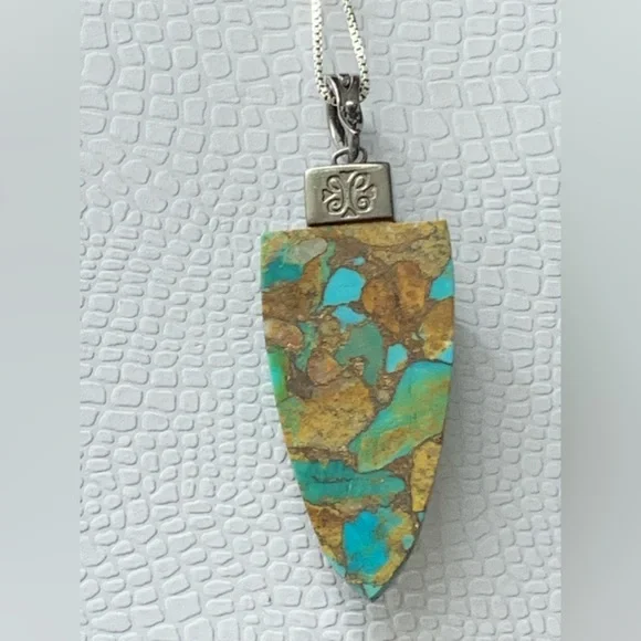 Designer NF Sterling Silver Arrowhead TurquoisePendant Necklace 20”